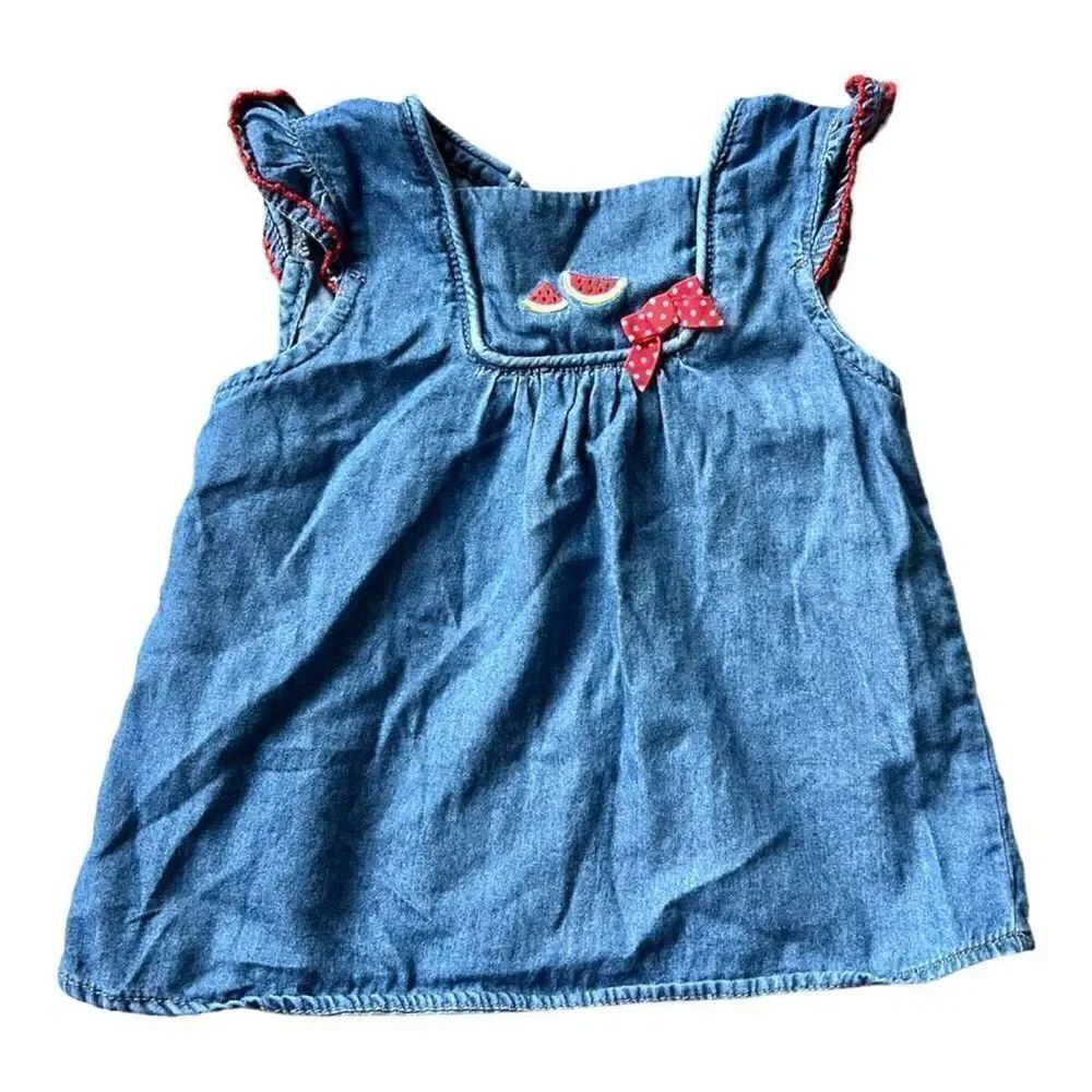 Baby Girls Janie and Jack Watermelon Love Chambray Denim Top - Sz 12-18 mo